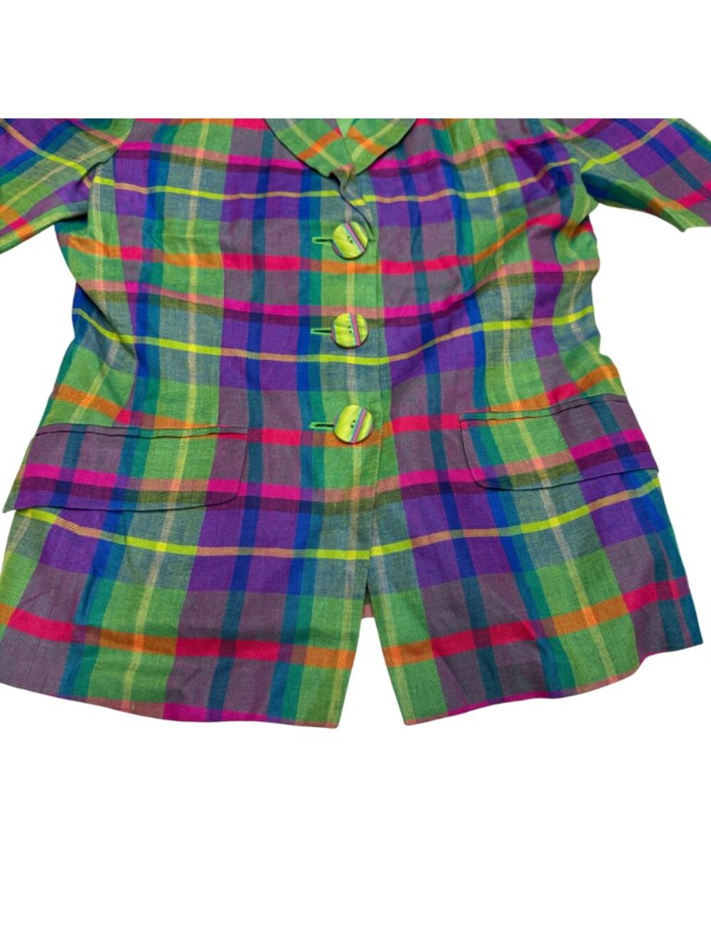 Vintage Max Mara Women's 100% Linen SS Multicolor Plaid Button Jacket, Size M - Picture 4 of 8